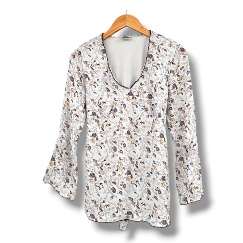 Vintage Y2k Take Nine Maternity Blouse Medium Floral Print Long Sleeve Tie‎ Back